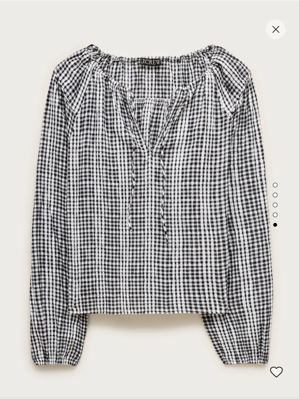 NWT J. Crew Tie Front Popover Top in Gingham Seersucker